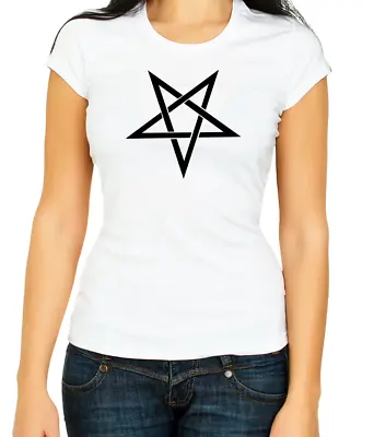 Buy Pentagram Satanic Goat Pentagram Gothic 3/4 Short Sleeve T Shirt Woman G808 • 10.47£