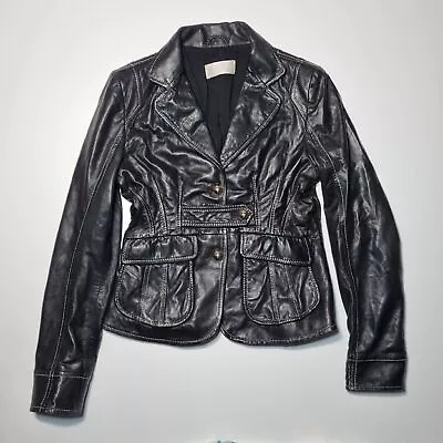 Buy Olivieri Venezia Genuine Leather Jacket Womens UK 8 Black Button Up Designer • 150£