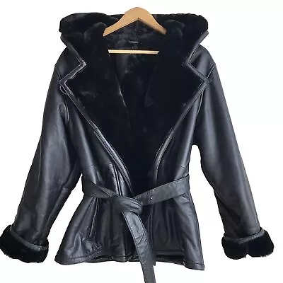 Buy Wilson's 100% Leather Faux Fur Lined Women's Hooded Zip Jacket Black Sz L 430852 • 156.29£