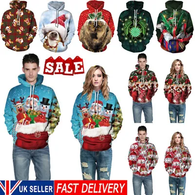 Buy Mens Womens Christmas 3D Print Hoodie Sweatshirt Pullover Tops Jumper Costume~ • 11.39£