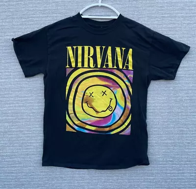 Buy Nirvana Adult Shirt Medium Black Rainbow Smiley Face Band Tee Short Sleeve • 8.44£