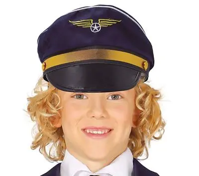 Buy Child Navy Blue Captain Pilot Fancy Dress Hat • 5.35£