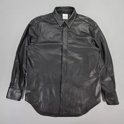 Buy Paul Smith Mens Leather Jacket Black Medium Snap Front Overshirt Collared • 120£