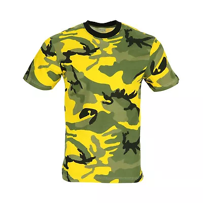 Buy Camo T Shirt Mens Army Military Yellow Camouflage Summer Short Sleeve Combat Top • 9.49£