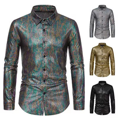 Buy Men Snake Skin Shirt Casual Slim Shirts Long Sleeve Button Down Tops Blouse New • 25.92£