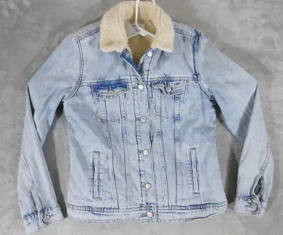 Buy Old Navy Jean Jacket Fleece Lined Womens Small Long Sleeves White Denim Casual • 14.96£