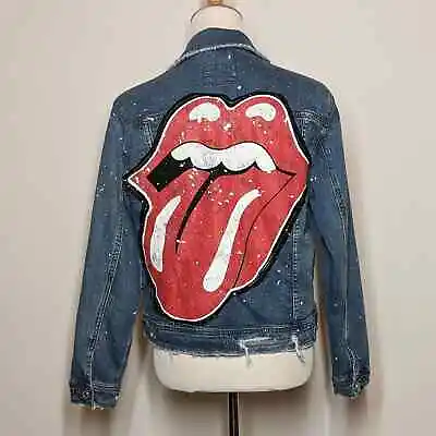 Buy Sojara Vintage Rolling Stones Lips Denim Jacket Sz M • 66.35£
