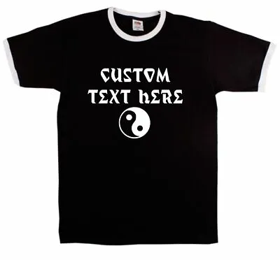 Buy Personalised Custom Printed Yin Yang Ringer T-Shirt - Add Your Text, Retro, 60's • 19.99£