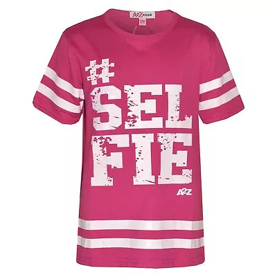 Buy Girls Top Kids Designer's #Selfie Print Pink American Baseball T Shirt Top 7-13 • 3.99£