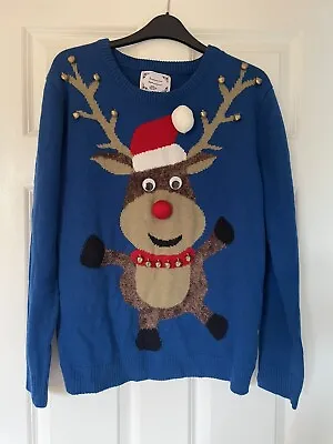 Buy Primark Blue Reindeer Christmas Jumper, Bells, Small • 6£