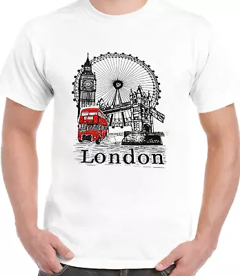 Buy SOUVENİR OF LONDON ENGLAND GIFT -London Eye-Big Ben-Bus DESIGN UNISEX T.SHIRT.. • 7.49£