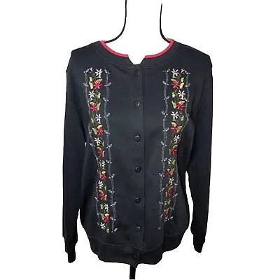 Buy Cardigan Black Embroidered Size M Granny Core Ugly Christmas Sweater Jumper • 22.15£