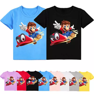 Buy Kids Boys Girls Super Mario T-Shirt Short Sleeve School Cotton Tee T-Shirt Top • 9.89£