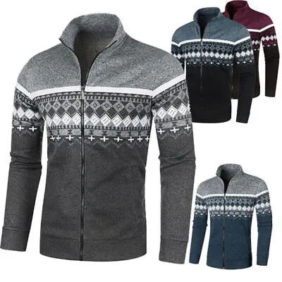 Buy Mens Knitted Cardigan Jacket Pullover Zip Up Jumper Warm Thermo Fleece Lined UK • 10£