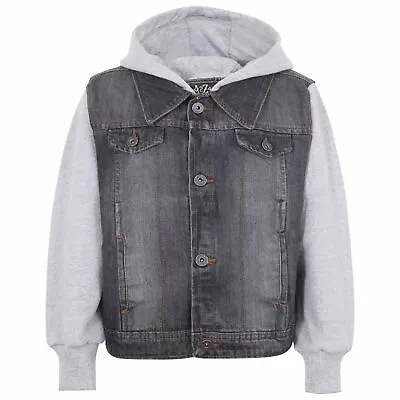 Buy Denim Jacket Black Fleece Hooded Style Coat Long Sleeves Casual Fashion For Boys • 12.99£