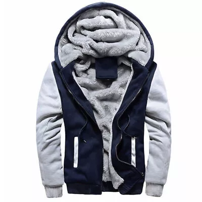 Buy Mens Winter Warm Hoodie Zipper Coat Fleece Fur Lined Jacket Sweatshirt Hoody Top • 21.77£