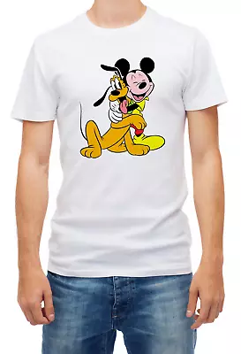 Buy Mickey Mouse Hug Pluto  Short Sleeve White Men T Shirt K269 • 9.69£