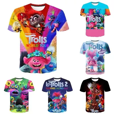Buy Kids Trolls Poppy Cartoon Casual Short Sleeve T-Shirt Pullover Tee Youtube Top • 6.99£