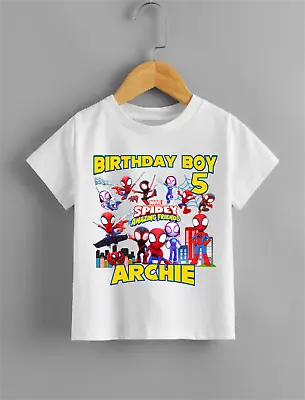 Buy Personalised Spidey And His Amazing Friends T Shirt Kids Boys Birthday Top Gift • 12.99£