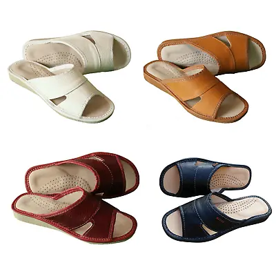 Buy Women's 100% Natural Leather Slippers Mules Slip On Open Sandals Slide Size 3-8 • 8.39£