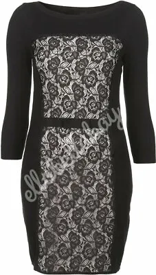 Buy TOPSHOP Black White Knitted Lace Panel Corset Style Bow Jumper Dress UK10 BNWT • 39.99£