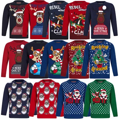 Buy Kid's Boy's Christmas Jumper Novelty Funny Reindeer Santa Xmas Knitted Sweater • 11.99£