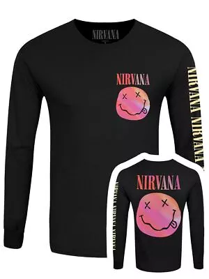 Buy Nirvana Gradient Happy Face (Back & Sleeve Print) Mens Long Sleeve T-Shirt-Large • 23.99£