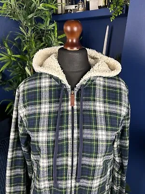 Buy LL Bean Women’s Green Check Sherpa Lined Hooded Shacket Jacket Medium Hoodie • 39.99£