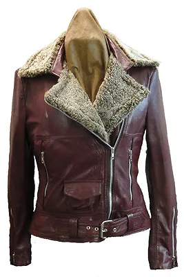 Buy Ladies Red Biker Style Retro Real Lambskin Leather Sheepskin Jacket (8 - 20) • 139.99£