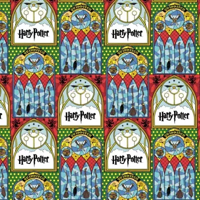 Buy 100% Cotton Fabric Camelot Harry Potter Quidditch Game Stained Glass Window • 4.75£