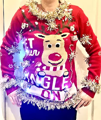 Buy Reindeer Ugly Christmas Sweater Contest Tacky Lights Up Womens Small • 24.05£