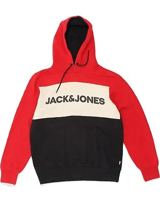 Buy JACK & JONES Mens Graphic Hoodie Jumper Large Red Colourblock Cotton AF09 • 15.04£