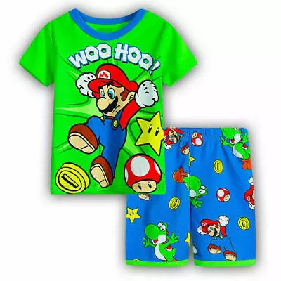 Buy Kid Super Mario Cartoon Boy Girl Tops Pants Casual Clothes Set Sleepwear T-shirt • 10.82£