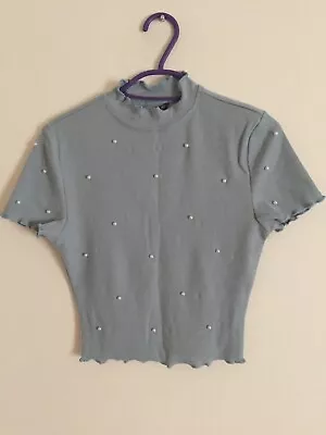 Buy Pearl Baby Blue Tshirt, Size UK 4-6, Brand New, Cute, Cropped, High Neckline  • 5£