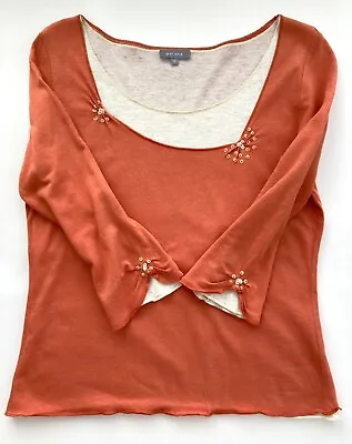 Buy M&S Per Una 10 Double Layer Stretch T Shirt Top Burnt Orange & Cream Sequin Bead • 9£