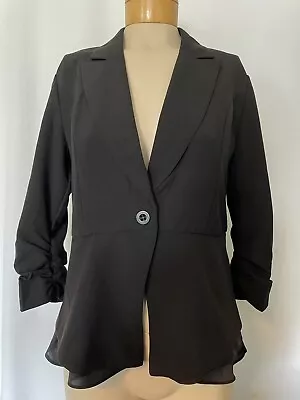 Buy Vanity Black Suit Jacket Blazer 3/4 Ruched Sleeves Layered Blouse Look Womens M • 20.83£
