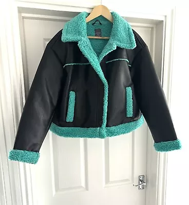 Buy Ladies Black/Green Faux Leather Coat Jacket Primark Size 18/20 Faux Leather Used • 19.99£