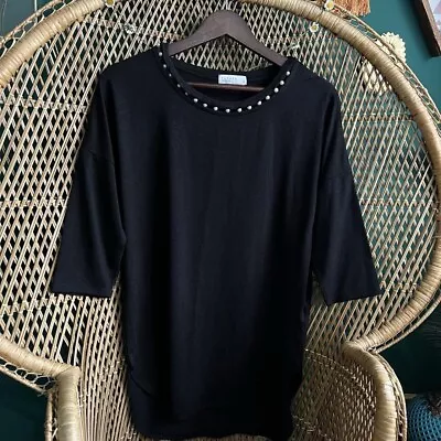 Buy Matalan Papaya Black Half Sleeve Tee T-Shirt With Pearl Style Bead Neck Detail • 8£
