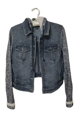 Buy TINSELTOWN Blue/Gray Jean Jacket With Sweatshirt Sleeves Hooded  Sz.Small EUC • 21.41£