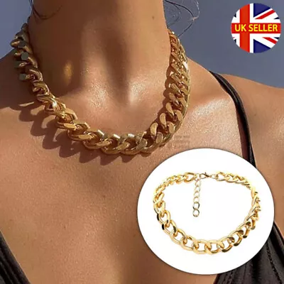 Buy Women Men Steampunk Big Cuban Curb Chain Gold Polish Necklace Statement Jewelry • 3.99£
