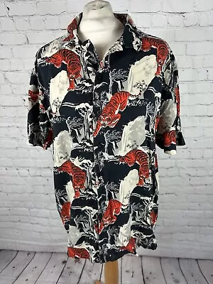 Buy Men's Shirt Large Tiger Theme Printed Short Sleeve Black Orange (FX20) • 11.49£