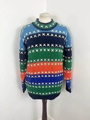 Buy Vintage Multicolour Stitch Kitsch Wacky 80s 90s Wool Jumper Unisex L XL • 19.99£