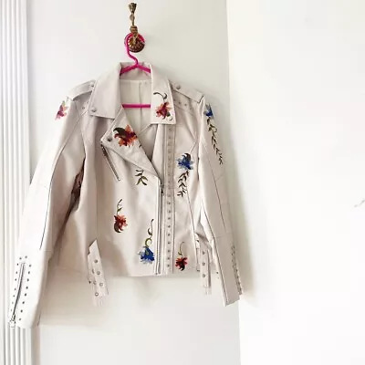 Buy • Faux Leather White Floral Embroidered Studded Jacket • Fits Like Medium • 33.15£