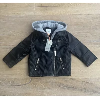 Buy New RIVER ISLAND CHILDS BLACK FAUX LEATHER JACKET- AGE 9-12 MONTHS - • 13.99£