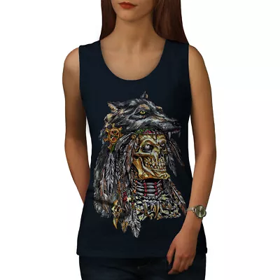 Buy Wellcoda Wolf Metal Death Skull Womens Tank Top, Skull Athletic Sports Shirt • 15.99£