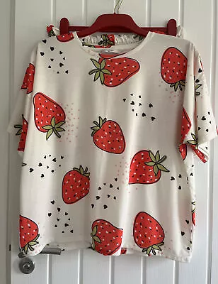 Buy Ladies Summer Weight Short Sleeve Strawberry Print Pyjamas Size Large • 5.50£