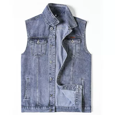 Buy Mens Denim Jacket Classic Trucker Jeans Retro Western Style Bodywarmer Waistcoat • 19.55£