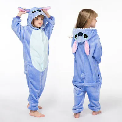 Buy Kids Blue Stitch Cartoon Animal Pajamas Sleepwear Party Cosplay Costume Suit UK • 10.98£