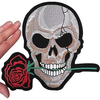Buy Big Skull Red Rose Patch Iron Sew On Clothes Jacket Bag Large Embroidered Badge • 10.99£