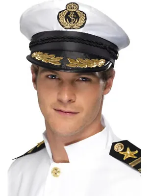 Buy Adult Captain Hat Satin Yacht Boat Navy Sailor Sea Marine Fancy Dress Costume Uk • 8.99£